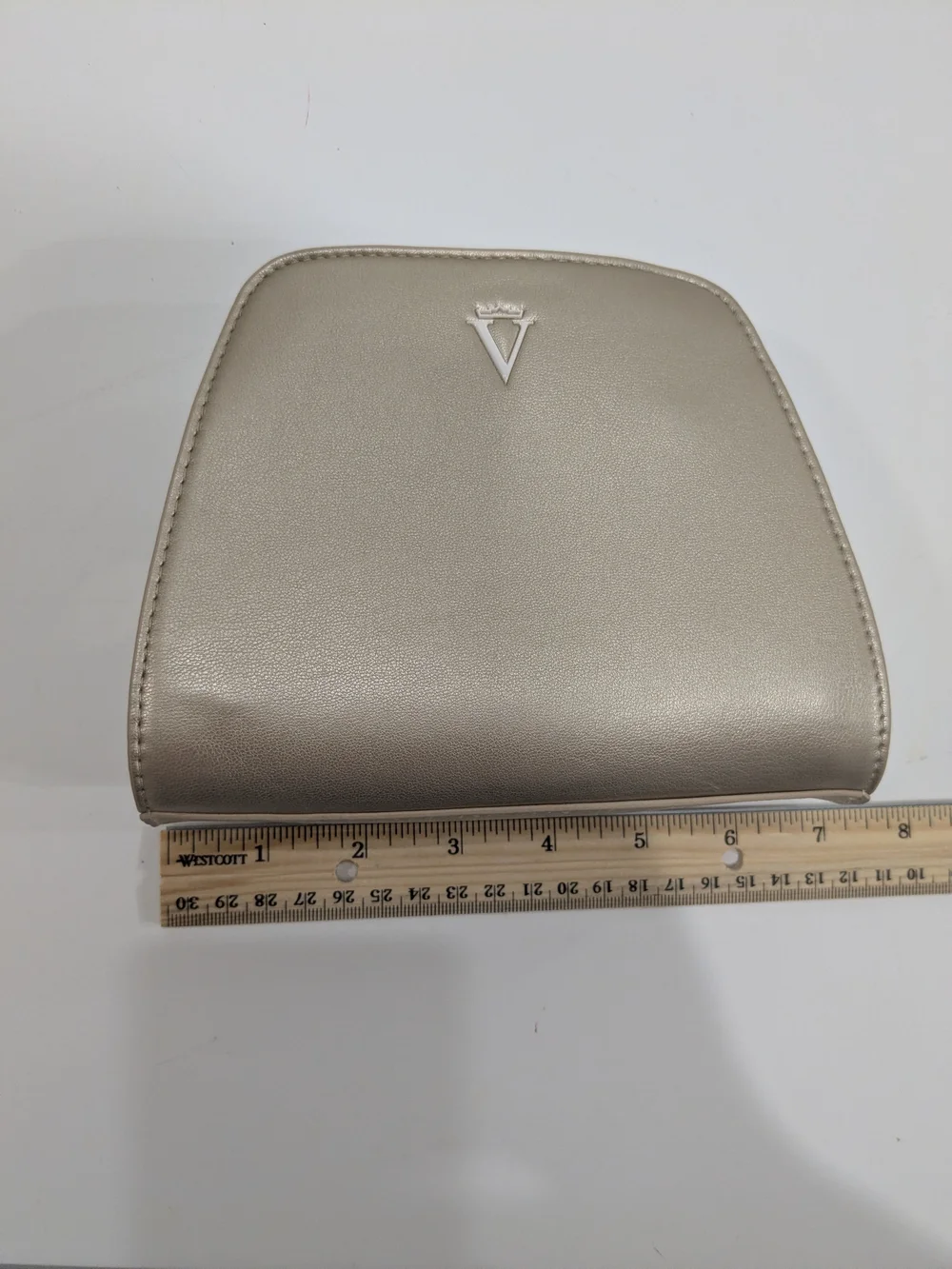 Valmont Champagne Gold White Zip Pouch Clutch Cosmetic